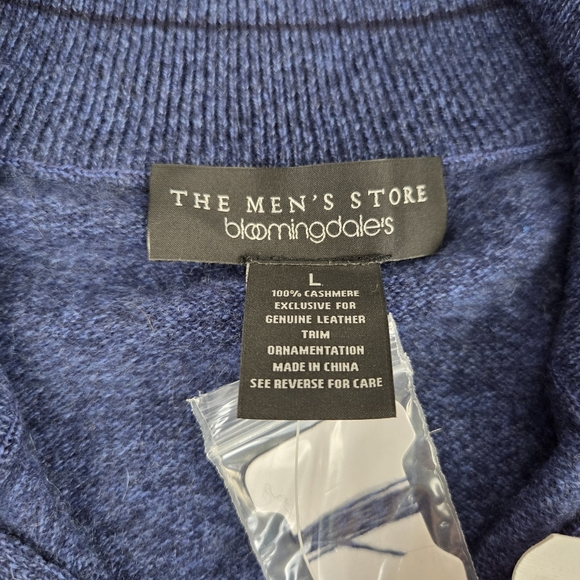 Bloomingdales Sweater Mens Large Blue Pullover 1/4 Zip Solid 100% Cashmere New - Picture 6 of 8